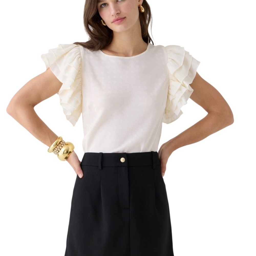 J Crew Women Blouse Size Small Polka Dot Embossed Flutter Ruffle Sleeve